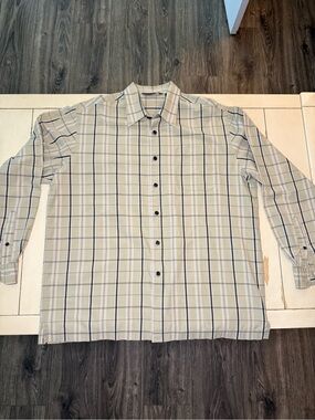 Axist Men’s Large Beige Plaid Button Front Long Sleeve Shirt Casual